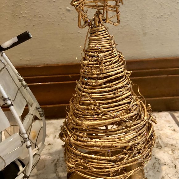 Holiday Decor Bundle Snowman Wire Tiled Gold Metallic Metal Trees Candle Holder - Picture 6 of 13